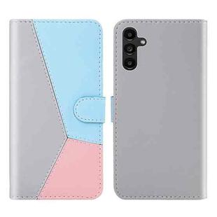 For Samsung Galaxy A34 5G Tricolor Stitching Flip Leather Phone Case(Grey)