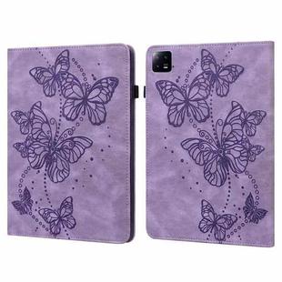 For Xiaomi Pad 6 Embossed Butterfly Pattern Leather Tablet Case(Purple)