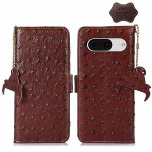 For Google Pixel 8 Ostrich Pattern Genuine Leather RFID Phone Case(Coffee)