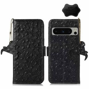 For Google Pixel 8 Pro Ostrich Pattern Genuine Leather RFID Phone Case(Black)