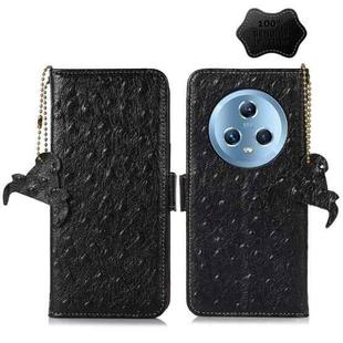 For Honor Magic5 Ostrich Pattern Genuine Leather RFID Phone Case(Black)
