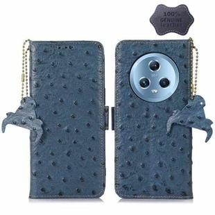 For Honor Magic5 Ostrich Pattern Genuine Leather RFID Phone Case(Blue)