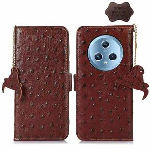 For Honor Magic5 Ostrich Pattern Genuine Leather RFID Phone Case(Coffee)