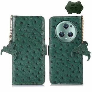 For Honor Magic5 Pro Ostrich Pattern Genuine Leather RFID Phone Case(Green)