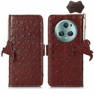 For Honor Magic5 Pro Ostrich Pattern Genuine Leather RFID Phone Case(Coffee)