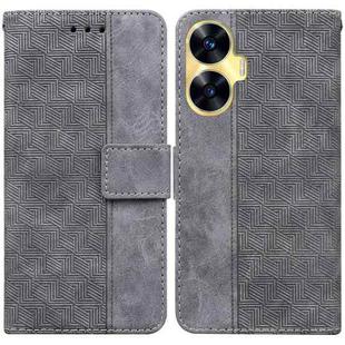 For Realme C55 Geometric Embossed Leather Phone Case(Grey)