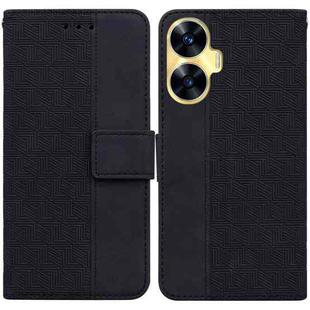 For Realme C55 Geometric Embossed Leather Phone Case(Black)