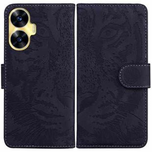 For Realme C55 Tiger Embossing Pattern Flip Leather Phone Case(Black)