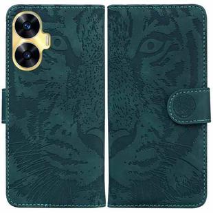 For Realme C55 Tiger Embossing Pattern Flip Leather Phone Case(Green)