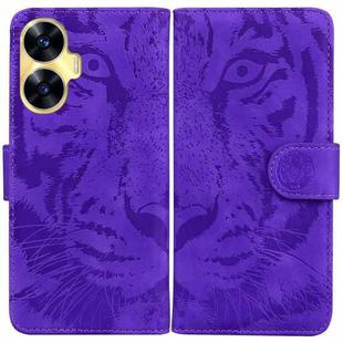 For Realme C55 Tiger Embossing Pattern Flip Leather Phone Case(Purple)