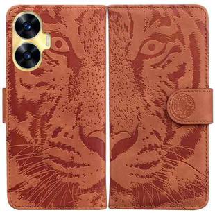 For Realme C55 Tiger Embossing Pattern Flip Leather Phone Case(Brown)