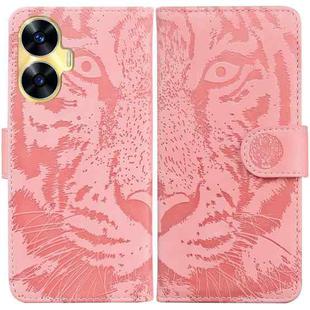For Realme C55 Tiger Embossing Pattern Flip Leather Phone Case(Pink)
