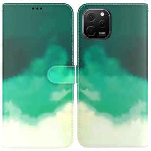 For Huawei nova Y61 / Enjoy 50z Watercolor Pattern Flip Leather Phone Case(Cyan Green)