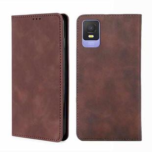 For TCL 403 Skin Feel Magnetic Horizontal Flip Leather Phone Case(Dark Brown)