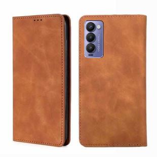 For Tecno Camon 18 / 18 P Skin Feel Magnetic Horizontal Flip Leather Phone Case(Light Brown)