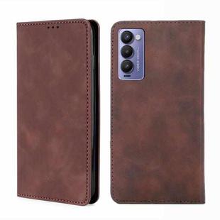 For Tecno Camon 18 / 18 P Skin Feel Magnetic Horizontal Flip Leather Phone Case(Dark Brown)