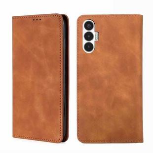For Tecno Pova 3 Skin Feel Magnetic Horizontal Flip Leather Phone Case(Light Brown)