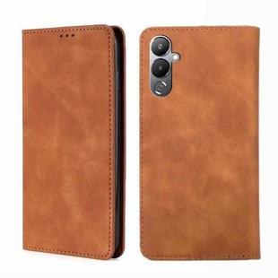 For Tecno Pova 4 Skin Feel Magnetic Horizontal Flip Leather Phone Case(Light Brown)