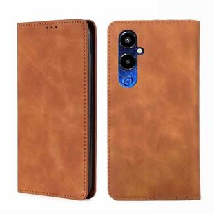 For Tecno Pova 4 Pro Skin Feel Magnetic Horizontal Flip Leather Phone Case(Light Brown)