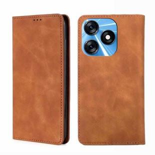 For Tecno Spark 10 4G Skin Feel Magnetic Horizontal Flip Leather Phone Case(Light Brown)