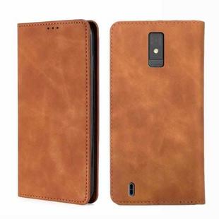 For ZTE Blade A32 Skin Feel Magnetic Horizontal Flip Leather Phone Case(Light Brown)