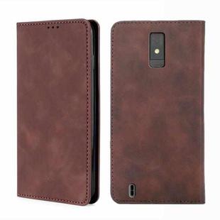 For ZTE Blade A32 Skin Feel Magnetic Horizontal Flip Leather Phone Case(Dark Brown)