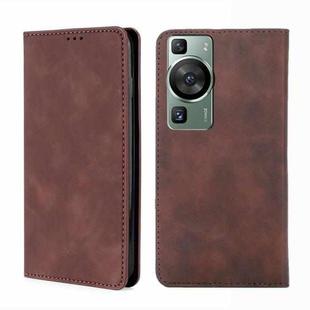 For Huawei P60 / P60 Pro Skin Feel Magnetic Horizontal Flip Leather Phone Case(Dark Brown)