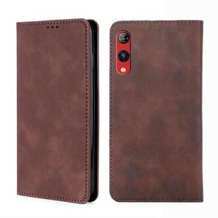 For Rakuten Hand 4G Skin Feel Magnetic Horizontal Flip Leather Phone Case(Dark Brown)