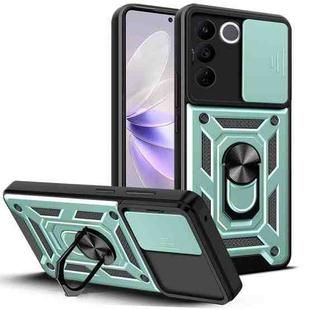 For vivo V27e Sliding Camera Cover Design TPU + PC Phone Case(Green)