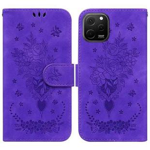 For Huawei nova Y61 / Enjoy 50z Butterfly Rose Embossed Leather Phone Case(Purple)