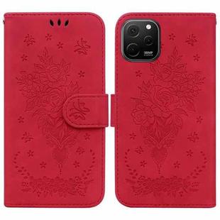 For Huawei nova Y61 / Enjoy 50z Butterfly Rose Embossed Leather Phone Case(Red)