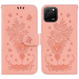 For Huawei nova Y61 / Enjoy 50z Butterfly Rose Embossed Leather Phone Case(Pink)