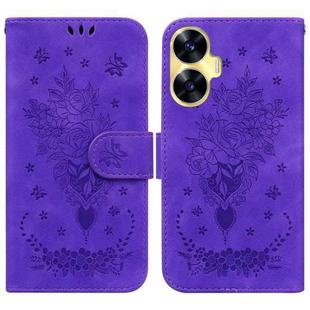 For Realme C55 Butterfly Rose Embossed Leather Phone Case(Purple)