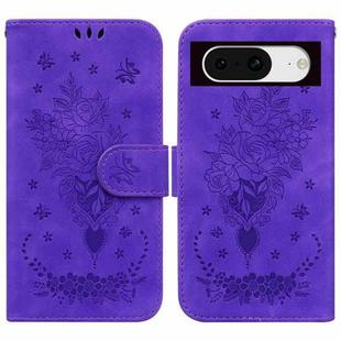 For Google Pixel 8 Butterfly Rose Embossed Leather Phone Case(Purple)