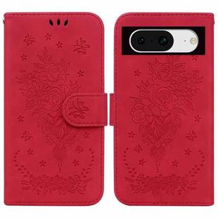 For Google Pixel 8 Butterfly Rose Embossed Leather Phone Case(Red)