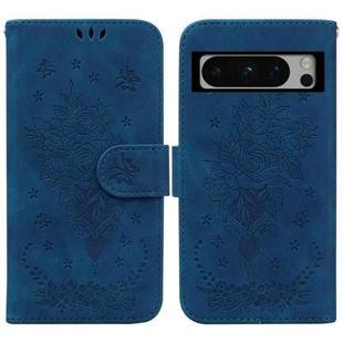 For Google Pixel 8 Pro Butterfly Rose Embossed Leather Phone Case(Blue)