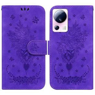 For Xiaomi 13 Lite / Civi 2 Butterfly Rose Embossed Leather Phone Case(Purple)