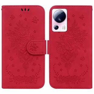 For Xiaomi 13 Lite / Civi 2 Butterfly Rose Embossed Leather Phone Case(Red)