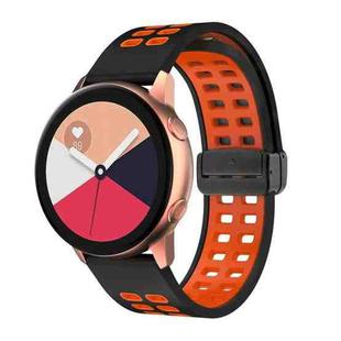 20mm Double-row Hole Folding Black Buckle Two-color Silicone Watch Band(Black Orange)