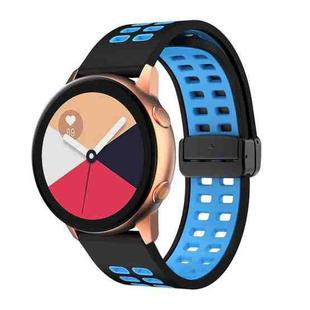 20mm Double-row Hole Folding Black Buckle Two-color Silicone Watch Band(Black Sky Blue)