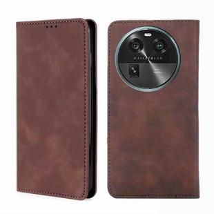 For OPPO Find X6 5G Skin Feel Magnetic Horizontal Flip Leather Phone Case(Dark Brown)