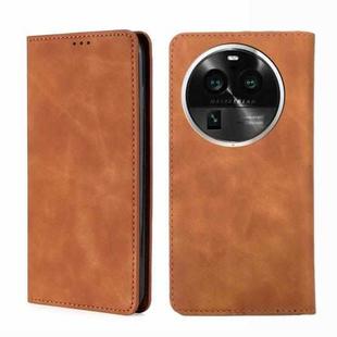 For OPPO Find X6 Pro 5G Skin Feel Magnetic Horizontal Flip Leather Phone Case(Light Brown)