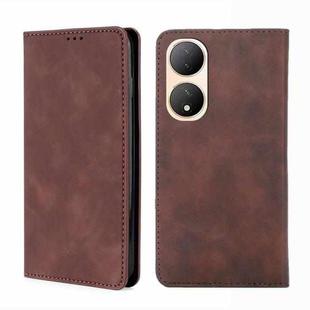 For vivo Y100 5G Skin Feel Magnetic Horizontal Flip Leather Phone Case(Dark Brown)