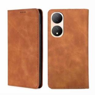 For vivo Y100 5G Skin Feel Magnetic Horizontal Flip Leather Phone Case(Light Brown)