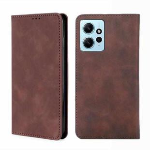 For Xiaomi Redmi Note 12 4G Global Skin Feel Magnetic Horizontal Flip Leather Phone Case(Dark Brown)
