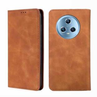 For Honor Magic5 Skin Feel Magnetic Horizontal Flip Leather Phone Case(Light Brown)