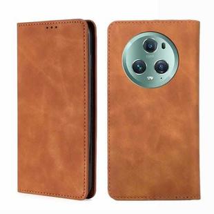 For Honor Magic5 Pro Skin Feel Magnetic Horizontal Flip Leather Phone Case(Light Brown)