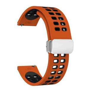 20mm Double-row Hole Folding Silver Buckle Two-color Silicone Watch Band(Orange Black)