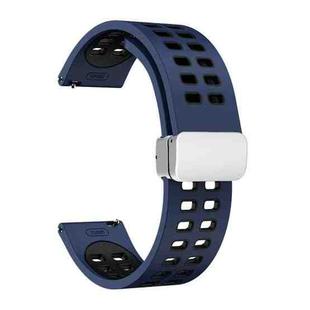 20mm Double-row Hole Folding Silver Buckle Two-color Silicone Watch Band(Midnight Blue Black)