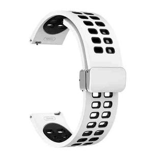 22mm Double-row Hole Folding Silver Buckle Two-color Silicone Watch Band(White Black)